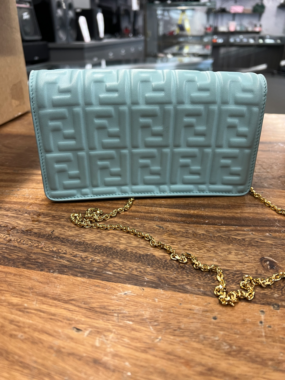 FF Embossed Fendi Baguette Wallet on Chain Blue, photo 2