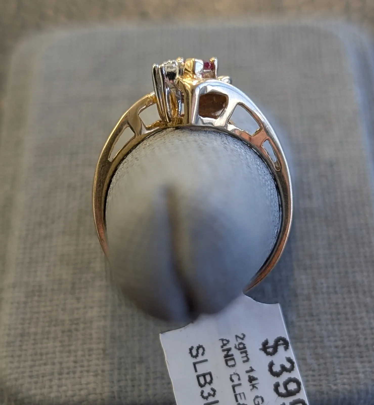 2gm 14k Gold Ring with Diamonds & Red Stone, photo 3
