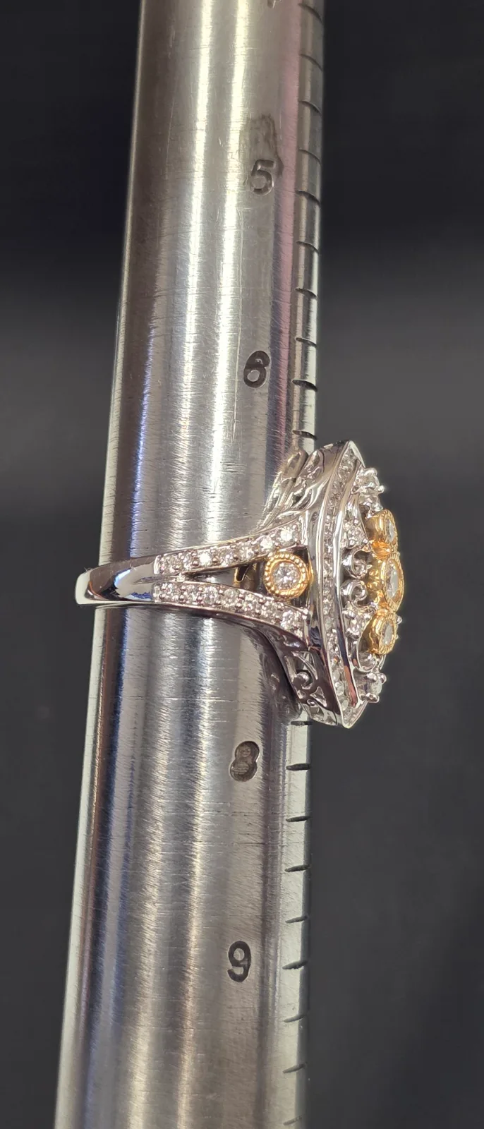 Fashion 14k White Gold Diamond Ring with Yellow Gold Accents, photo 2