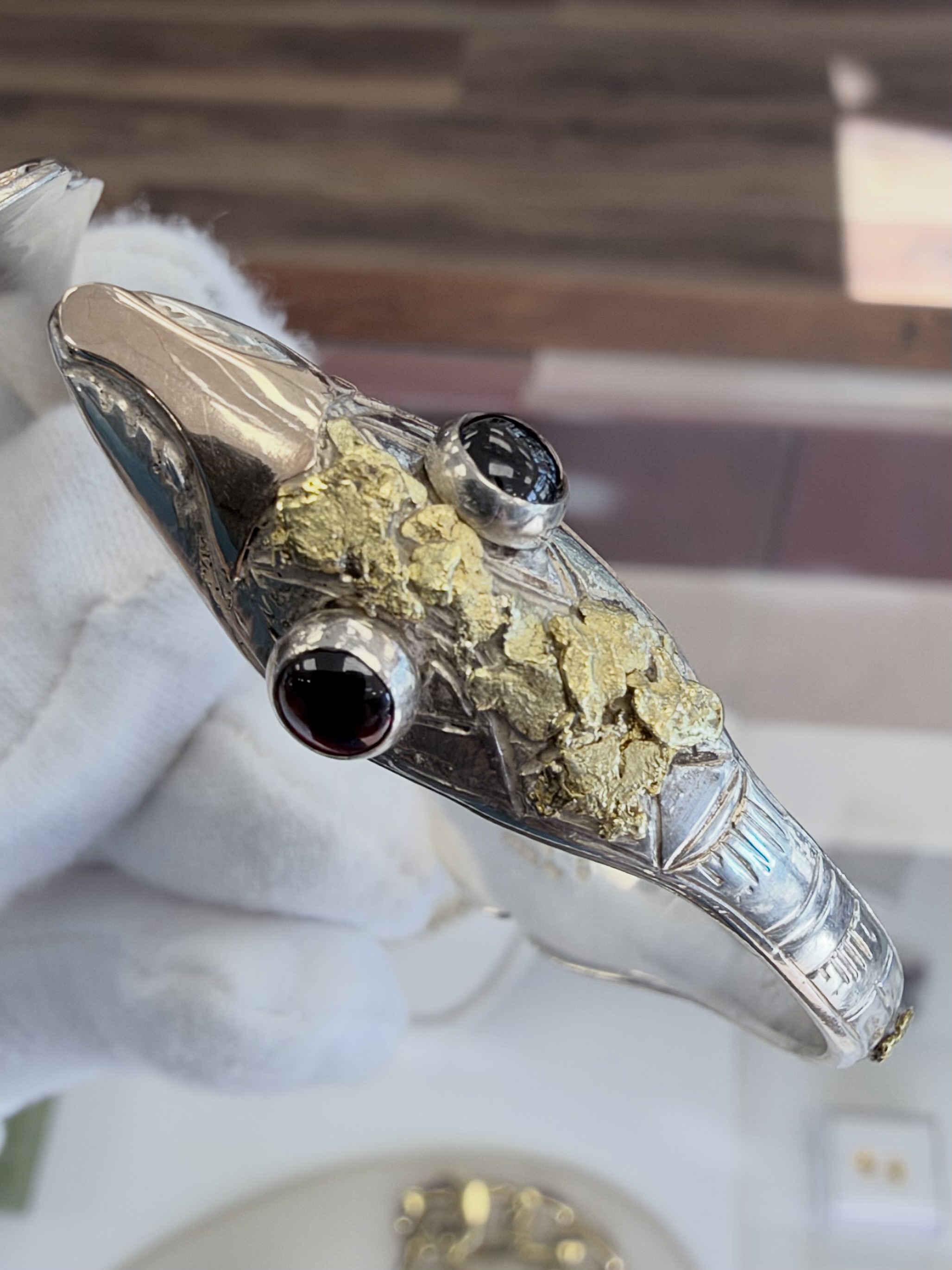 West Carth Sterling Silver & 20k Gold Nugget Cuff Bracelet, photo 2