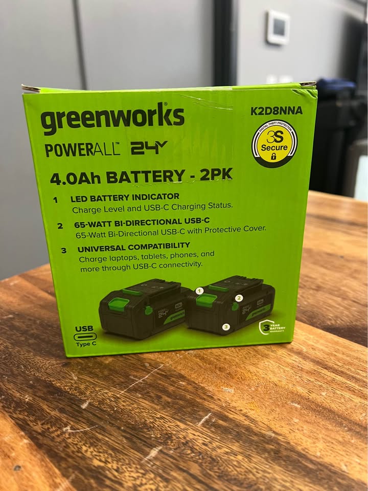 GREENWORKS POWERALL 24V 2 PACK 4.0AH BATTERY, photo 2
