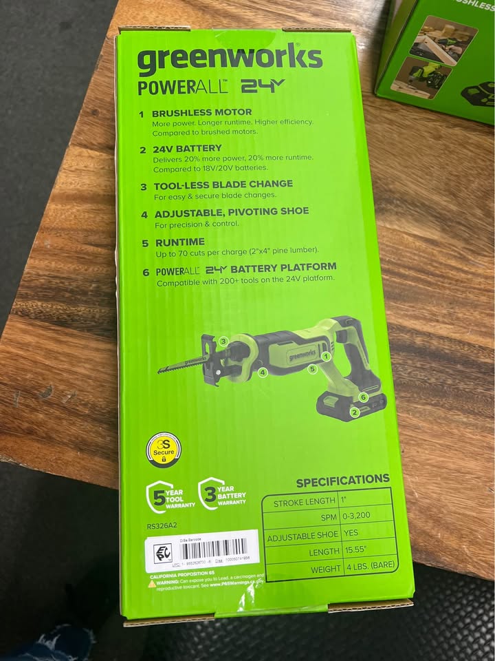 GREENWORKS POWERALL 24V RECIPROCATING SAW, photo 2