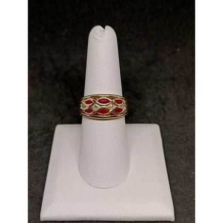 10K YELLOW GOLD RING WITH RED STONES - Idaho Pawn & Gold