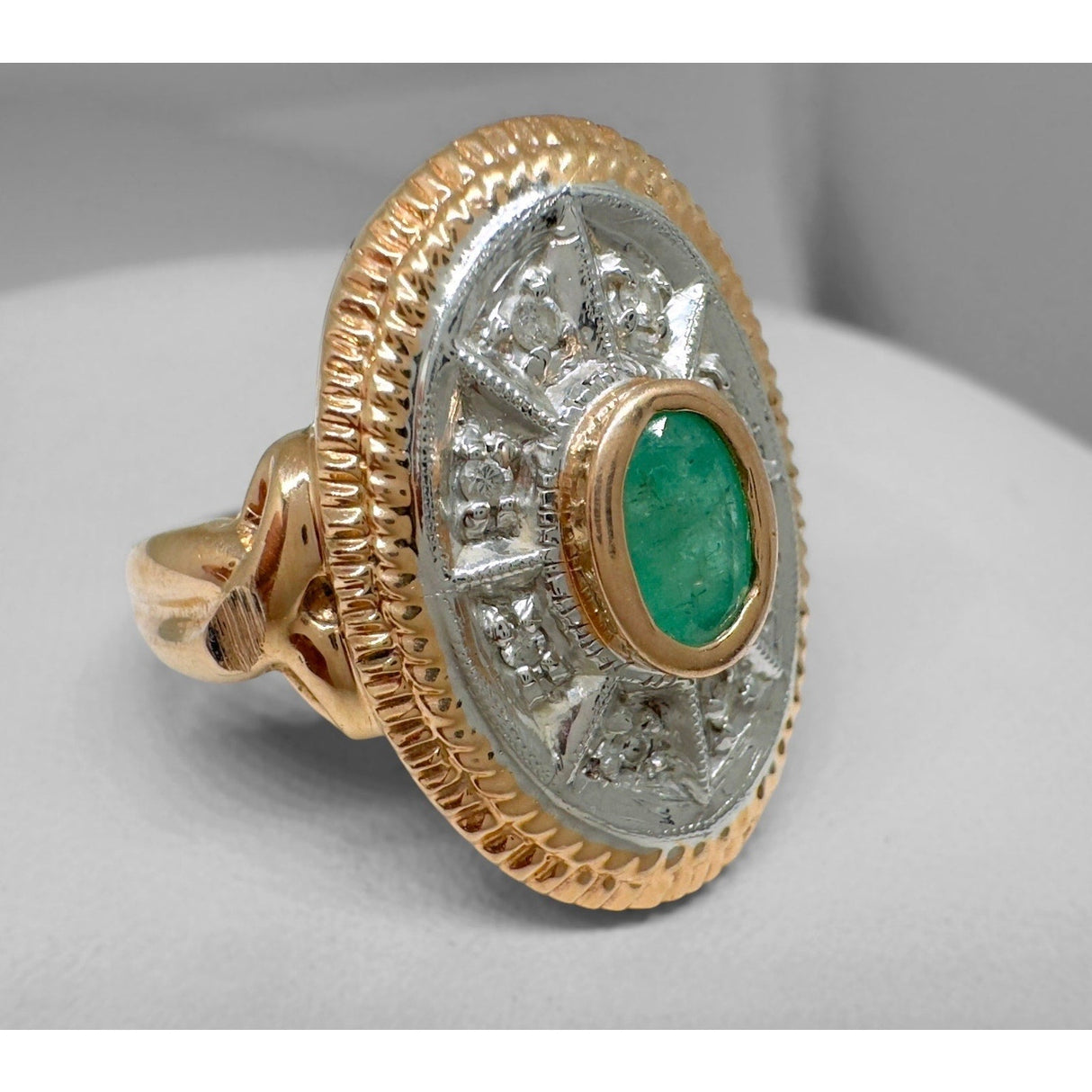 LADY'S GOLD RING: 6.14G 14K - Y/G, 14K RG EMERALD CUSTOM RING - Idaho Pawn & Gold